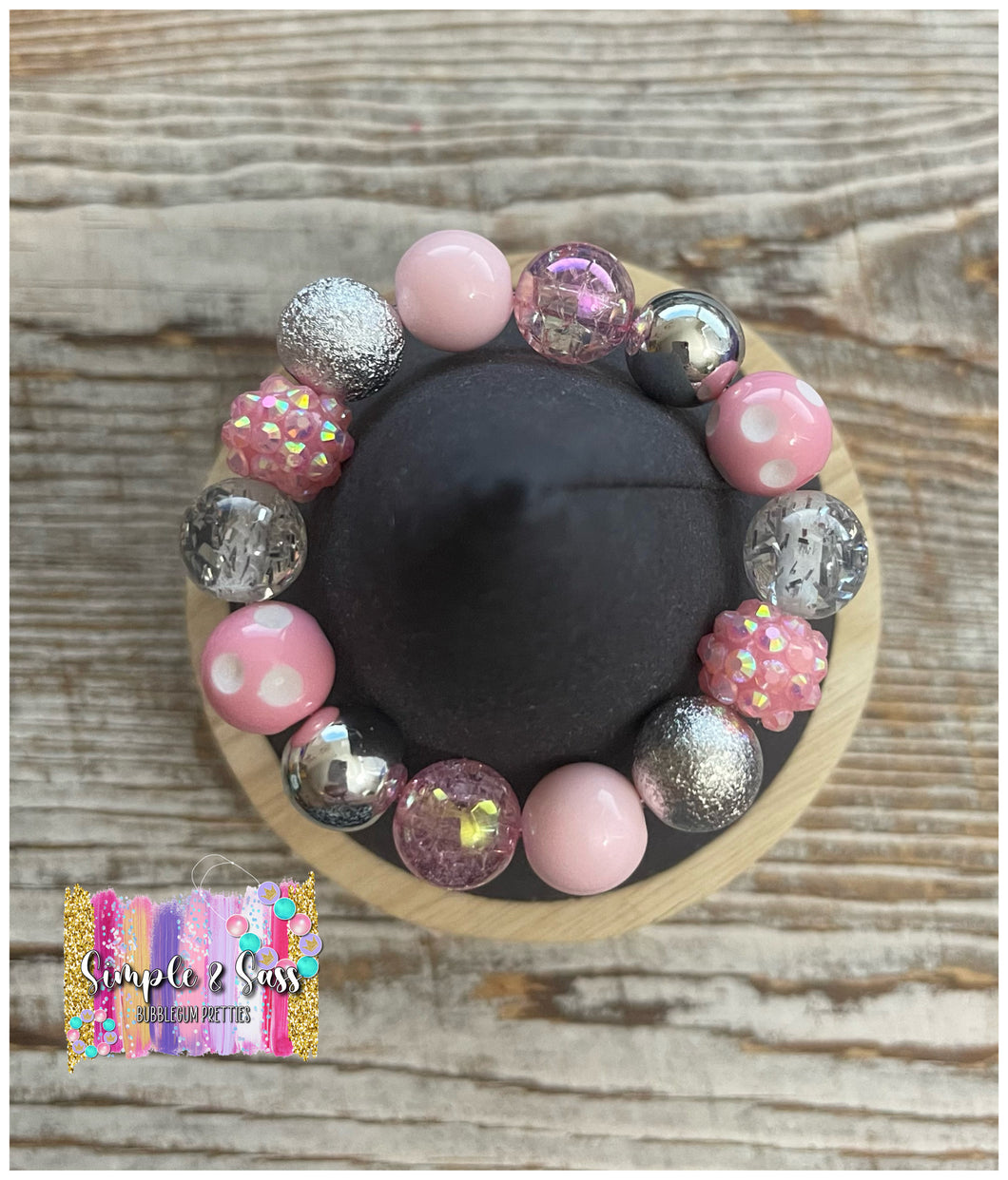 Pink & Silver Mix Bubblegum Bead Bracelet
