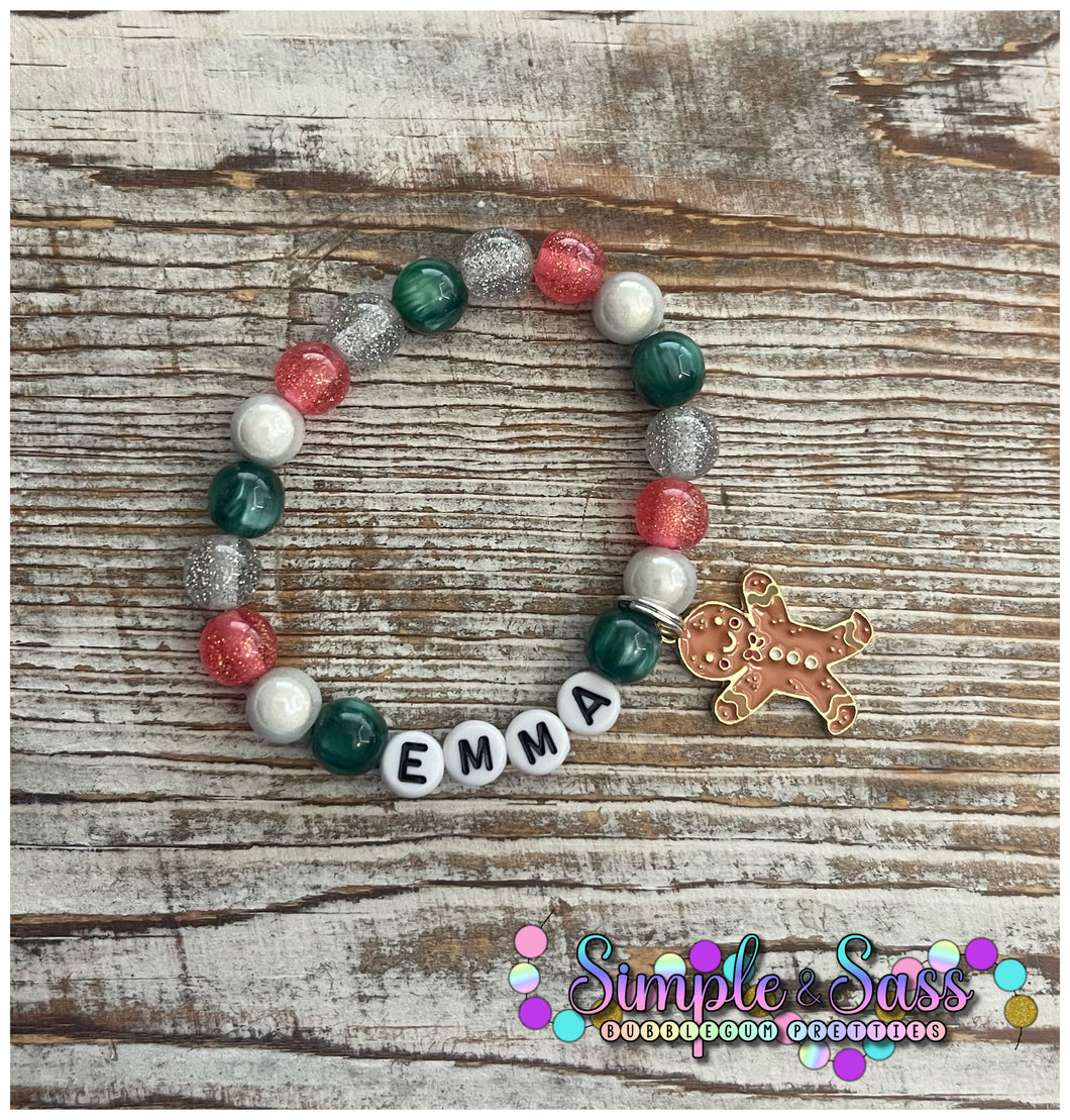 Custom Gingerbread Name Bracelet with Charm