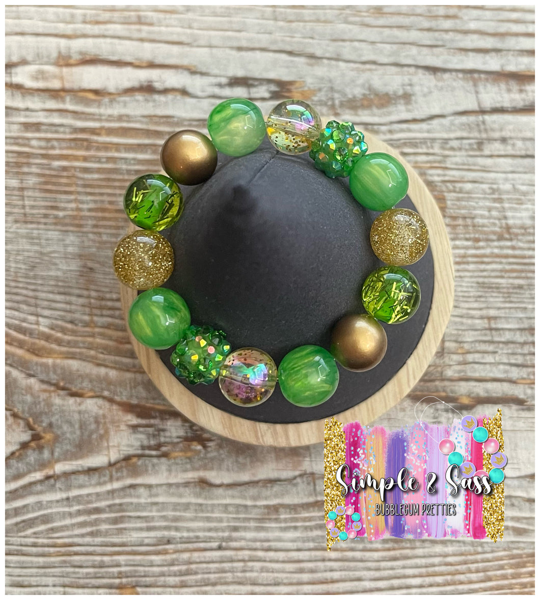 OOAK Green & Gold Mix Bubblegum Bead Bracelet