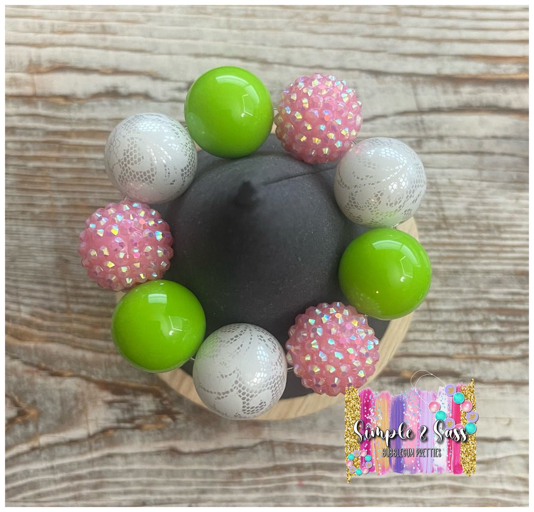 Pink & Green Mix Jumbo Bead Bubblegum Bead Bracelet