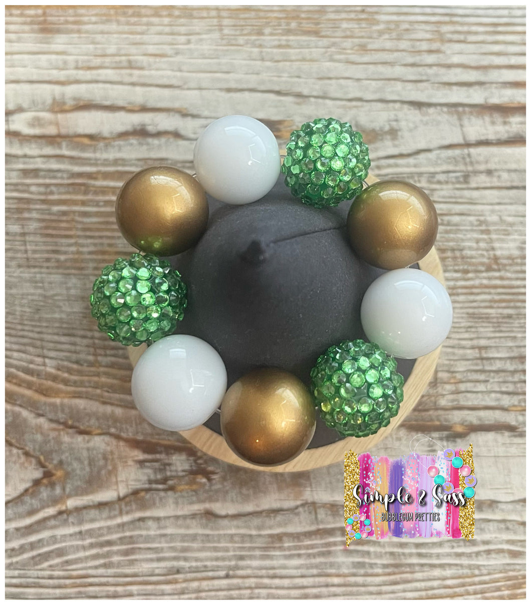 Green & Gold Mix Jumbo Bead Bubblegum Bead Bracelet