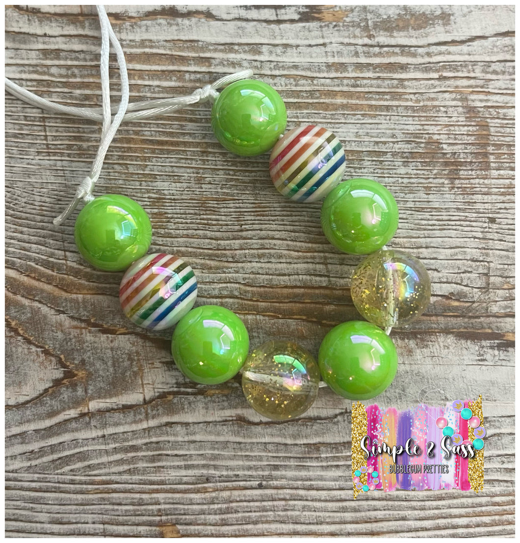 Green & Rainbow Mix Bubblegum Bead Necklace