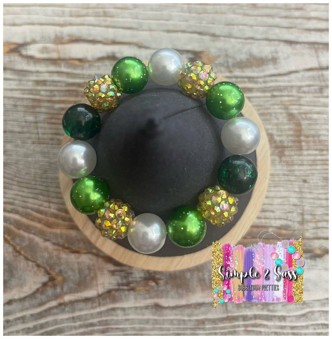 Green & Gold Mix Bubblegum Bead Bracelet