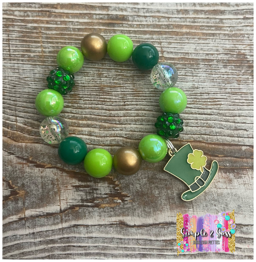 Green & Gold Mix Bubblegum Bead Bracelet with Charm