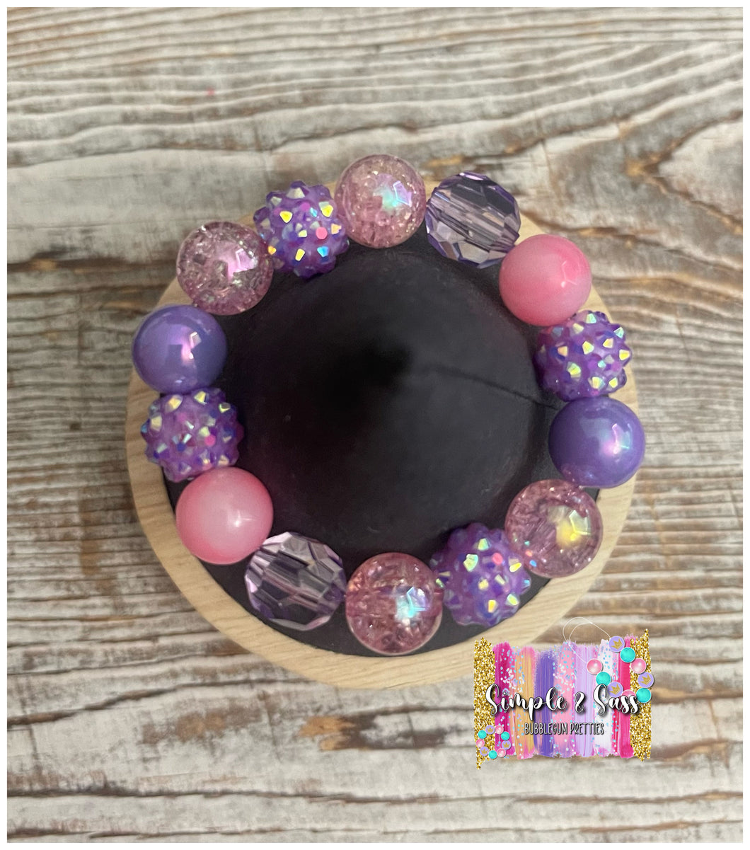Pink & Purple Sparkle Mix Bubblegum Bead Bracelet
