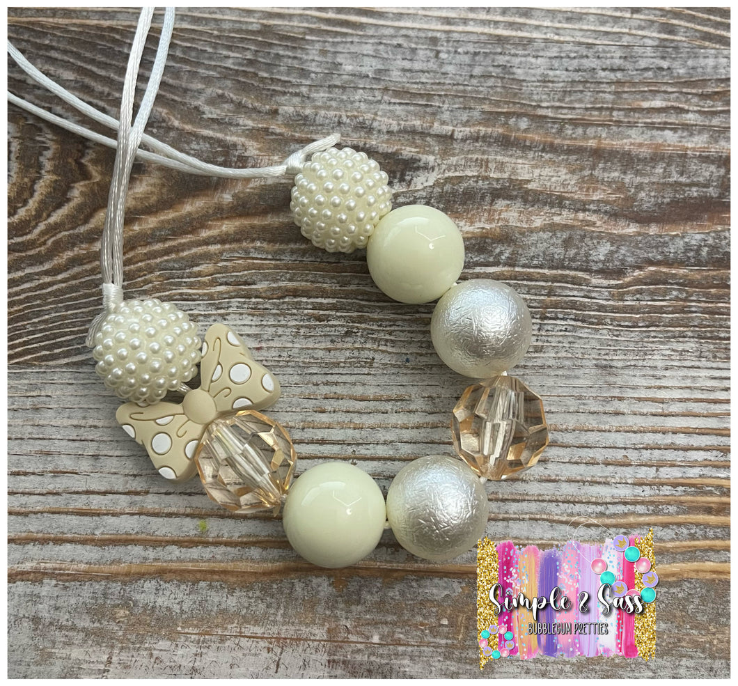 Ivory Mix Bubblegum Bead Necklace with Silicone Focal Bow