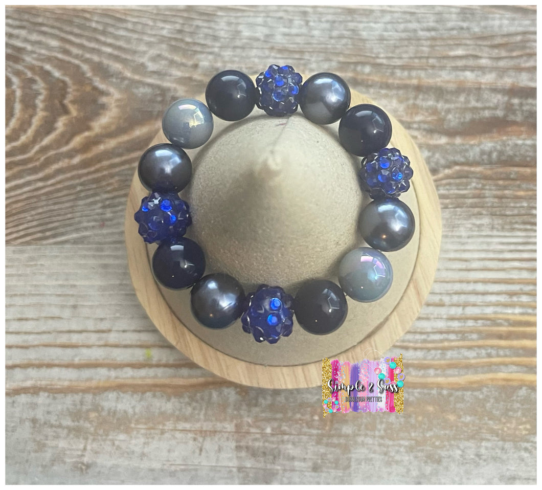 Navy/Blue Solid Mix Bubblegum Bead Bracelet