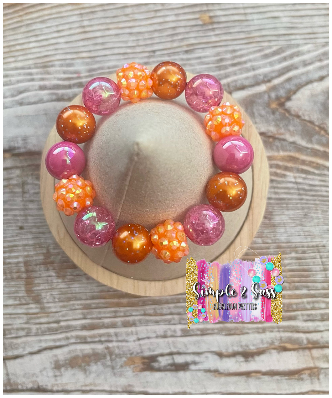 Pink & Orange Mix (2) Bubblegum Bead Bracelet