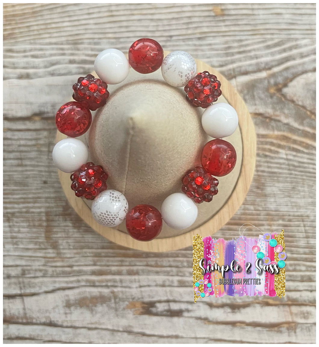 Red & White Mix (1) Bubblegum Bead Bracelet