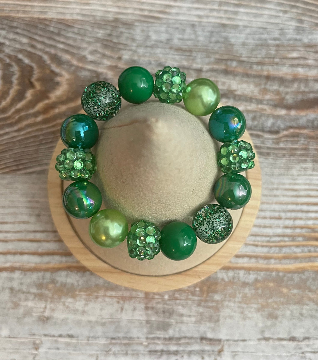 Green Solid Mix Bubblegum Bead Bracelet