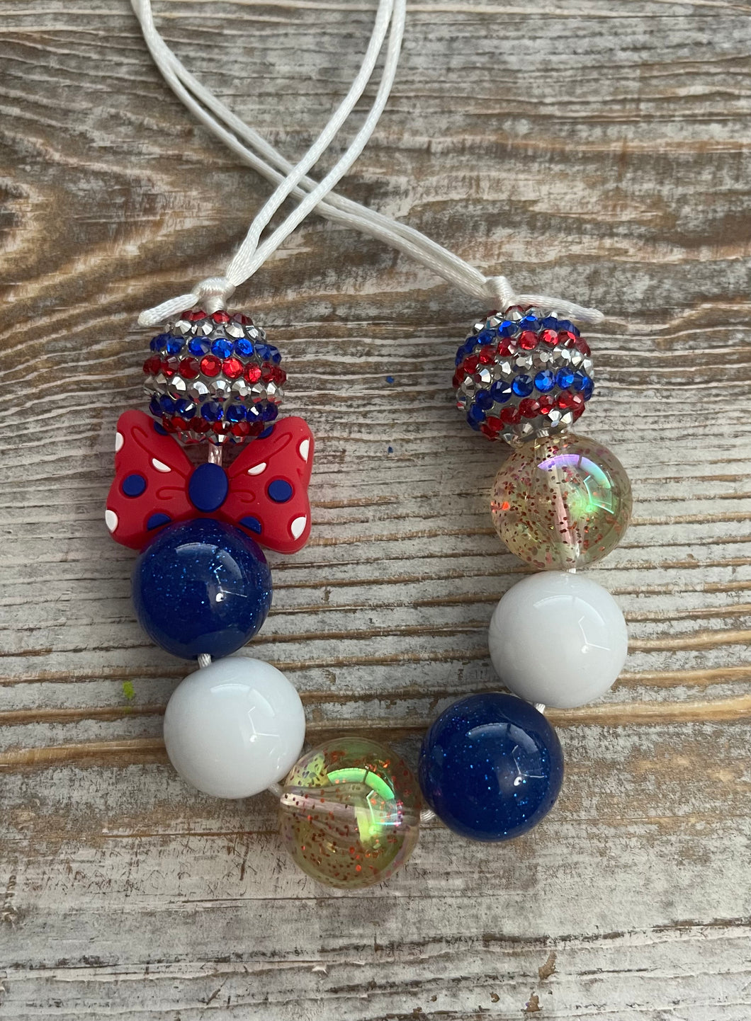 RWB Bow Bubblegum Bead Necklace with Silicone Focal