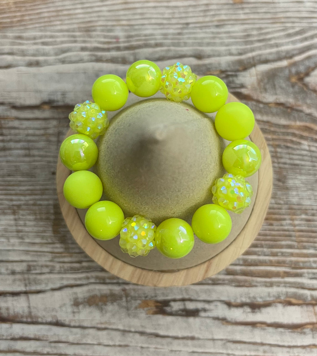 Neon Yellow Mix Bubblegum Bead Bracelet