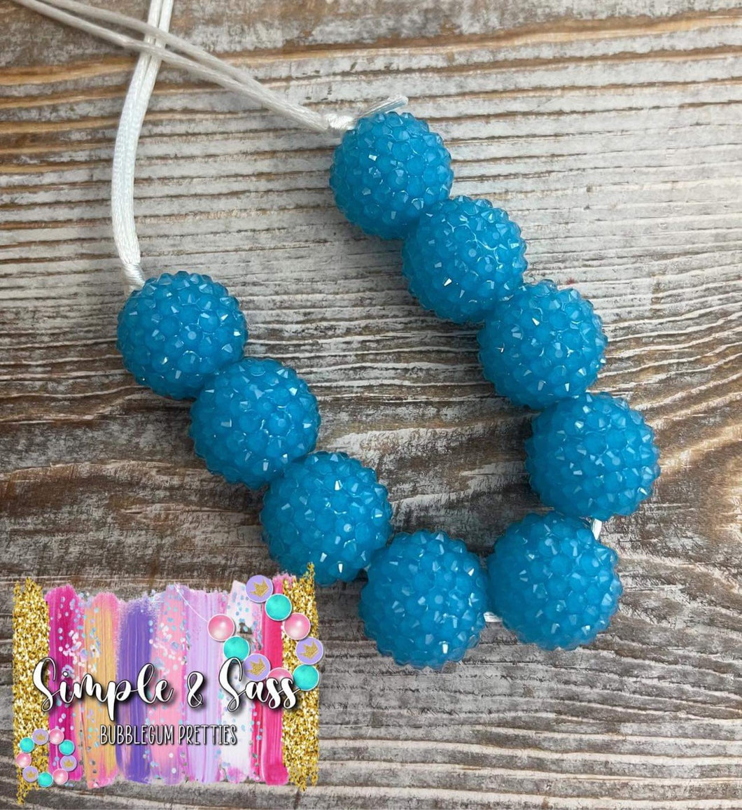 Neon Blue Glitz Solid Bubblegum Bead Necklace