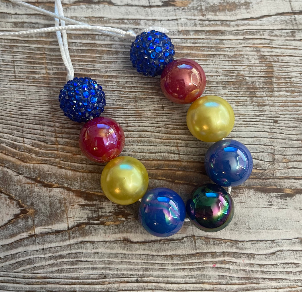 Red/Blue/Yellow Princess Bubblegum Bead Necklace