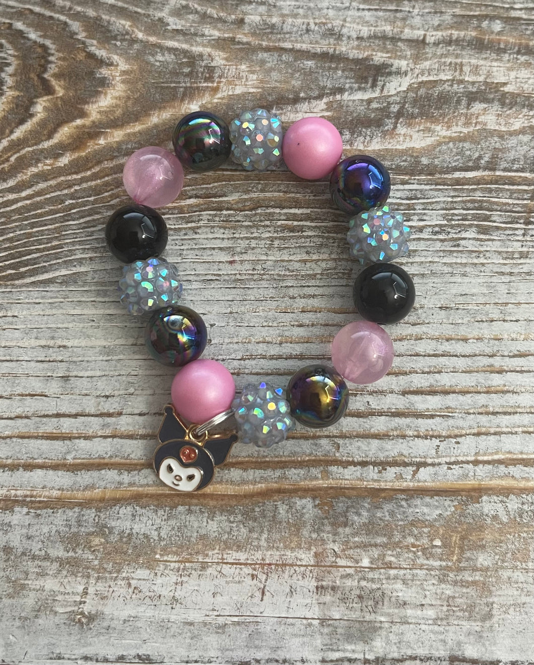 Gray Character Mix Bubblegum Bead Bracelet with Charm