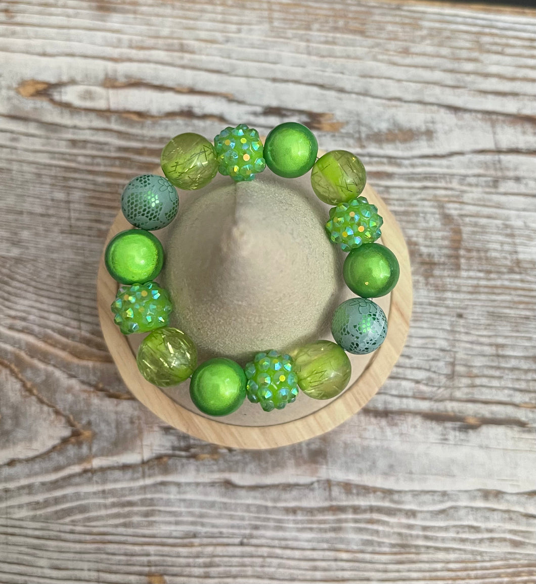Bright Green Mix Bubblegum Bead Bracelet