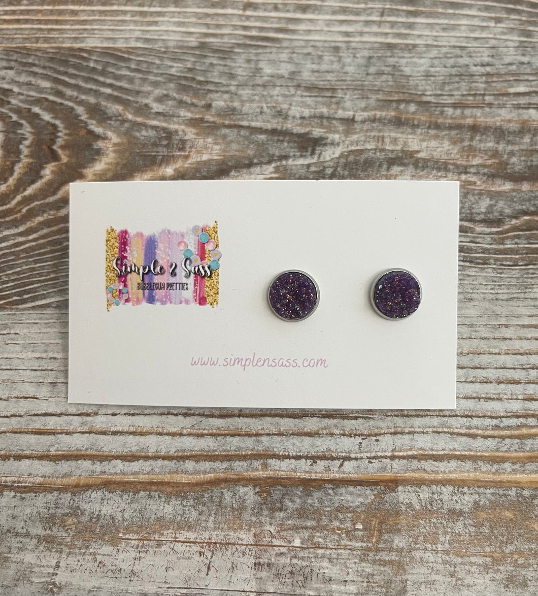 Lavish Lavender Glitter Druzy Studs