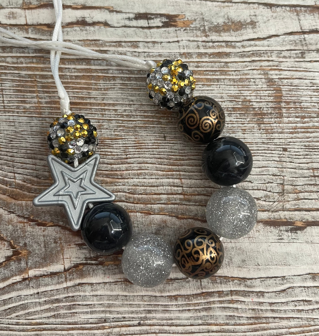 Silver Star Mix Bubblegum Bead Necklace with Silicone Focal